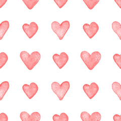 Fototapeta na wymiar Watercolor seamless pattern with hearts. Bright watercolor romantic texture. Happy Valentine's day or wedding background. 