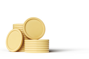 Golden coin stack mockup suitable for the design of cryptocurrency projects or payment systems. High quality 3D rendering.