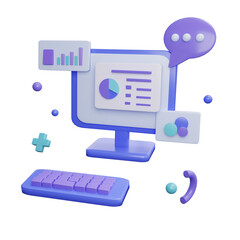 Fototapeta premium Computer with notice, 3d render, rendering, laptop, transparent background, png