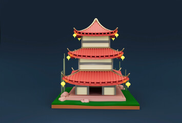 Chinese house traditional temple 3d illustration