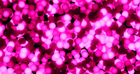 Purple beautiful bright luminous shiny iridescent balls circles of festive New Year's Christmas garlands or toys. Abstract background