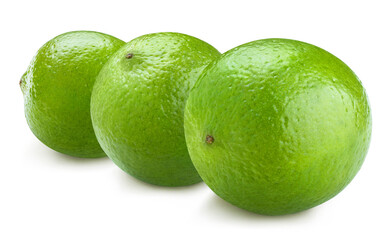 Fresh lime fruits, isolated on white background