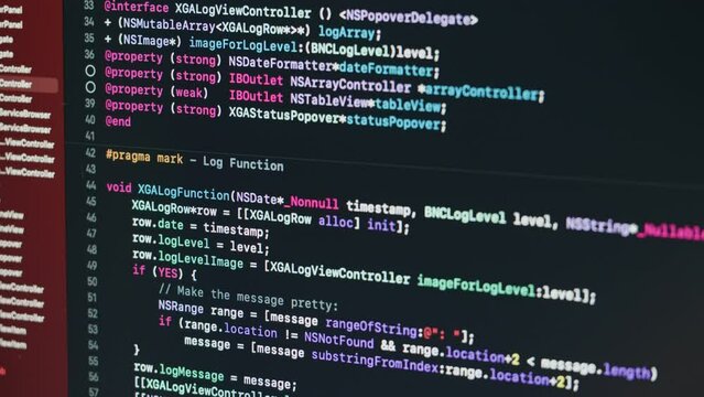 Coding UX UI script text on screen, HTML5 in editor for website development, Close up Macro of Programming code software developer. 