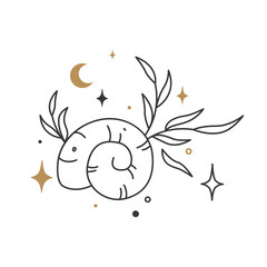 Boho mystic doodle esoteric element. Vector illustration