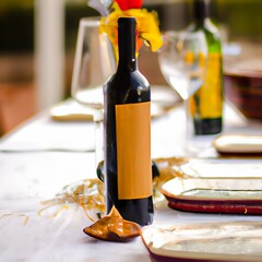 wine and bottle on table
