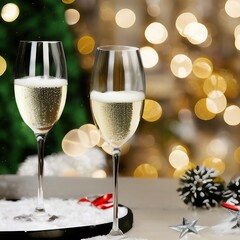 champagne and christmas decorations