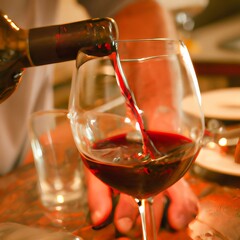 red wine pouring into glass