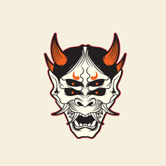 Oni Japanese devil mask, Vector illustration	
