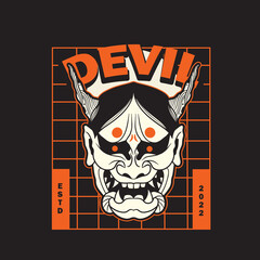 Oni Japanese devil mask, Vector illustration	

