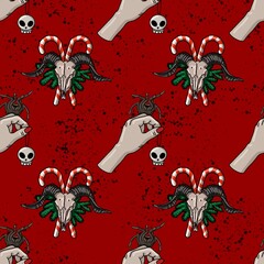 Creepmas digital paper. It's a terrible Christmas seamless pattern. Gothic. 