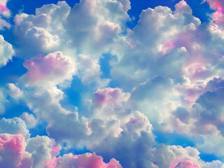 Pink Clouds and blue sky. Beautiful Background. Holi style. Generative AI.