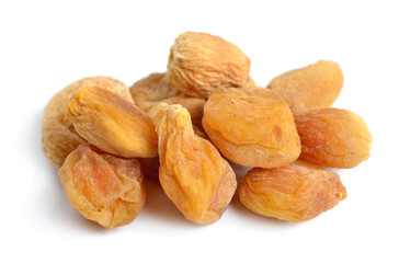 Whole Sun-dried apricots with stones. Isolated on white background