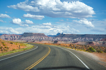 Fototapeta na wymiar driving on highway in the desert of utah