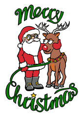 cartoon santa and reindeer merry christmas