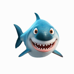 Blue cartoon shark with open mouth on a white background. Vector illustration, print for background, print on fabric, paper, wallpaper, packaging.