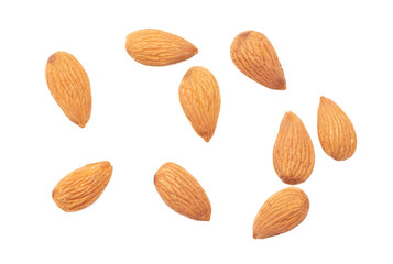 Almond nuts isolated on white background.