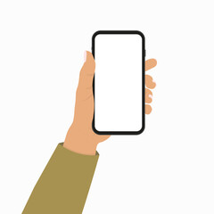 Hand holding smartphone mockup vector with blank screen, mobile phone mockup, vector illustration. 