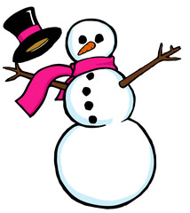 funny cartoon snowman with top hat falling off