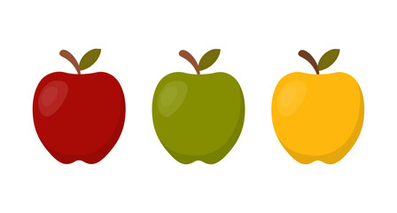 A set of three apples of different colors. Vector illustration.