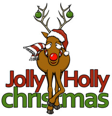 cartoon reindeer with jolly holly Christmas