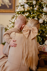 mom and son at 
Christmas trees