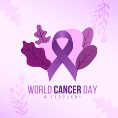 World cancer day illustration with cancer day ribbon and floral for labels