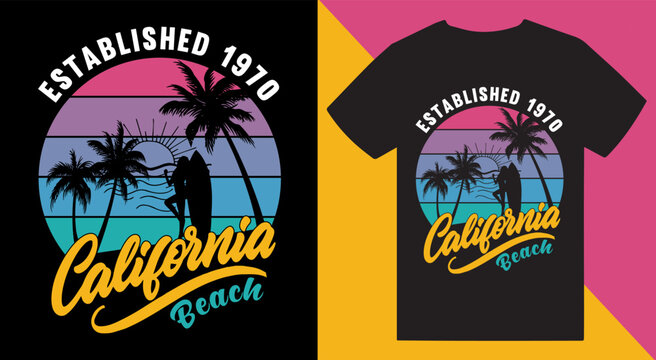 California Beach T-shirt Design Vector