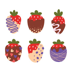 Sweet strawberry chocolate for Valentine's Day vector. Cartoon handdrawn illustration