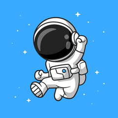 Happy Astronaut Jumping Cartoon Vector Icon Illustration. Science Technology Icon Concept Isolated Premium Vector. Flat Cartoon Style  © catalyststuff