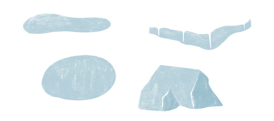 Ice cream penguin - ice-cream in waffle cone set, isolated on white background. Chocolate, banana, strawberry, pistachio and vanilla tastes. Hand drawn food illustration with winter animals, mountains