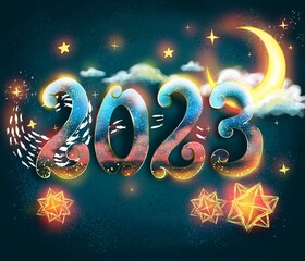 2023 greeting with a mix of ocean and moonlight themes