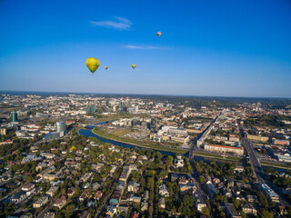 Vilnius Cityscape and Hot Air Balloon in Background