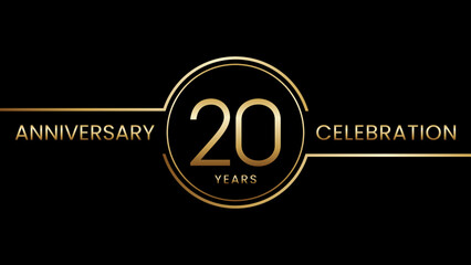 20 year anniversary. Anniversary template design with golden ring. Logo Vector Illustration