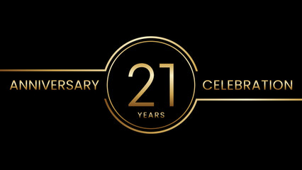 21 year anniversary. Anniversary template design with golden ring. Logo Vector Illustration