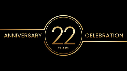 22 year anniversary. Anniversary template design with golden ring. Logo Vector Illustration