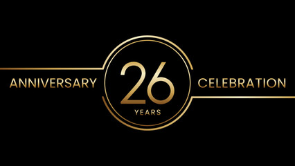 26 year anniversary. Anniversary template design with golden ring. Logo Vector Illustration