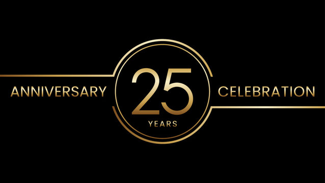25 year anniversary. Anniversary template design with golden ring. Logo Vector Illustration