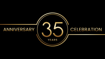 35 year anniversary. Anniversary template design with golden ring. Logo Vector Illustration - obrazy, fototapety, plakaty