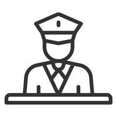 Customs officer at the desk at the reception - icon, illustration on white background, outline style