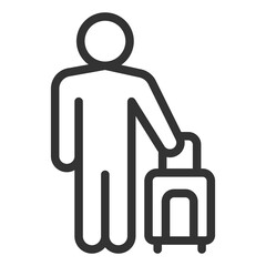 Obraz premium Passenger with a suitcase on wheels - icon, illustration on white background, outline style