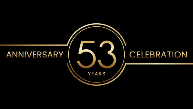 53 year anniversary. Anniversary template design with golden ring. Logo Vector Illustration