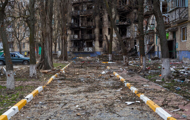 Buildings damaged by Russian bombardments.