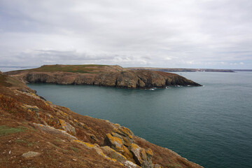 Fototapeta na wymiar Coastline of Skomer Island, Pembrokeshire Coast National Park, Wales, United Kingdom