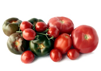 red and deep green tomatoes for tasty salad close up