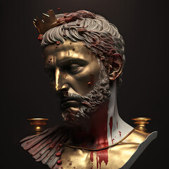 Sculpture de statue de personne stoïcienne, or,  visage rouge, 3D