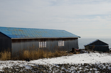 View of a warehouse in Motosakimui Bashi. Shibetsu. Hokkaido. Japan.