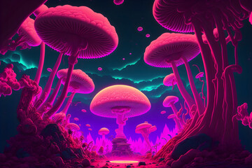pink mushroom forest