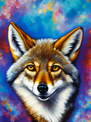 Majestic wolf animal standing proudly against a colorful backdrop. Generative AI