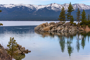 Lake Tahoe with snow capped mountain