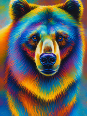 Majestic grizzly bear standing proudly against a colorful backdrop. 